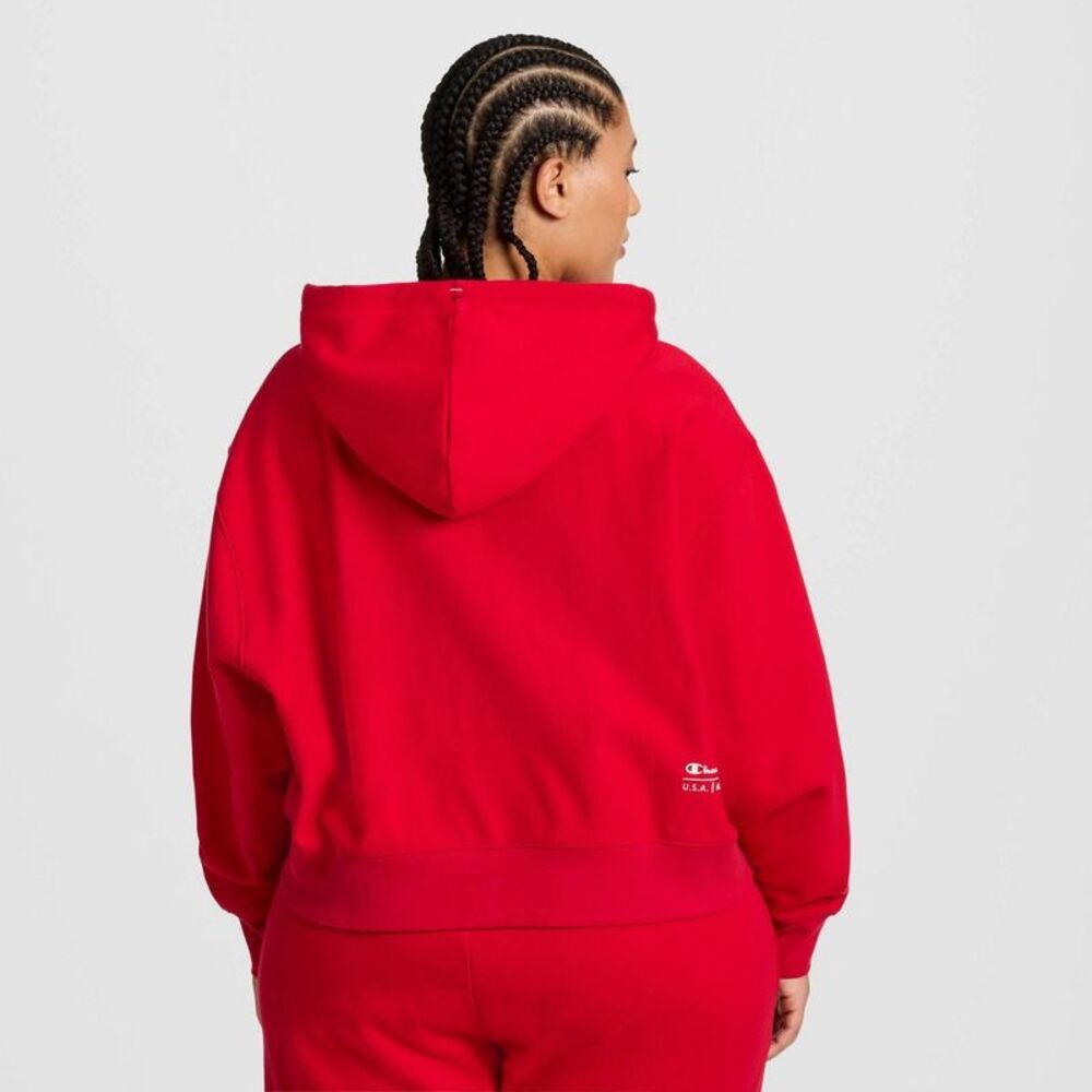 Champion Women's Cropped Fleece Zip-Up Sweatshirt - Red 2X - Picture 2 of 5